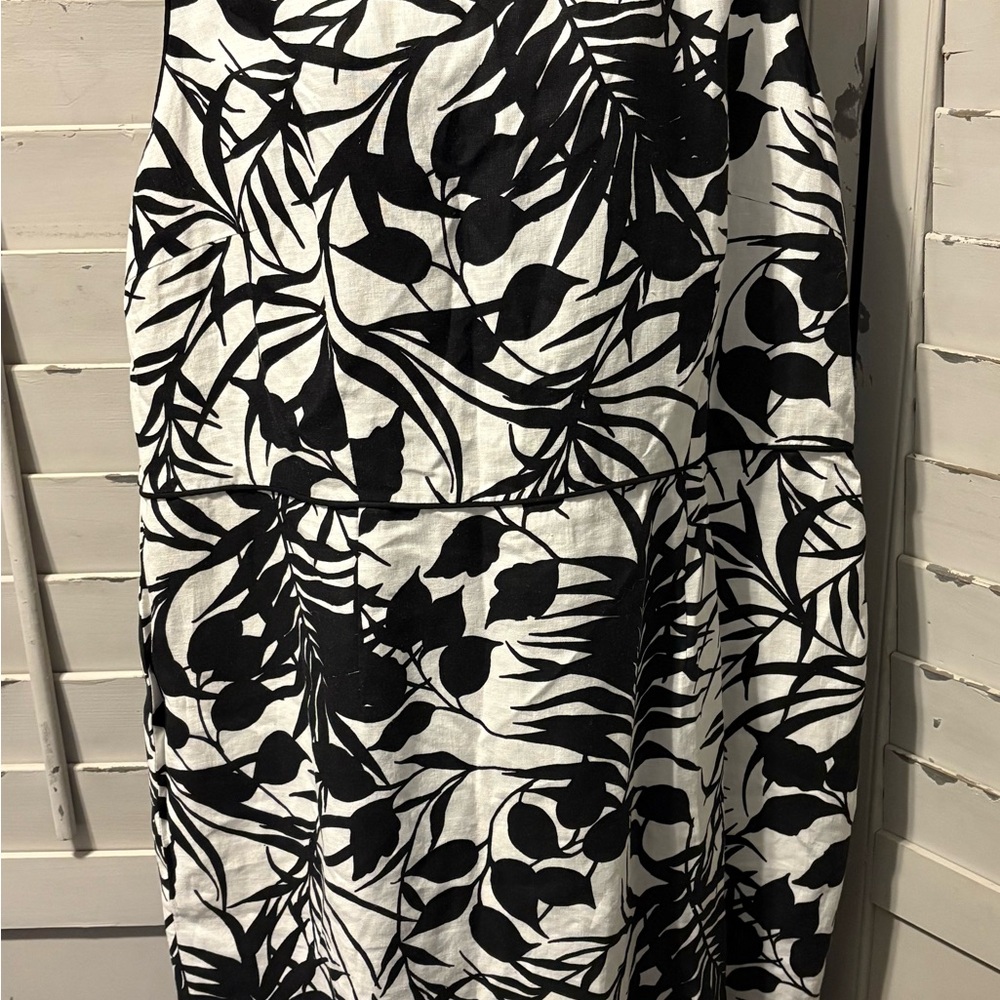 Linen Black and White Leaf Print Dress by Jacques Vert size 22